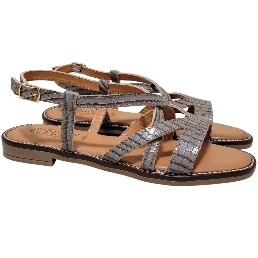 Bella Vita Women Tya-Italy Slingback Strappy Sandals Size US 8WW Grey Leather
